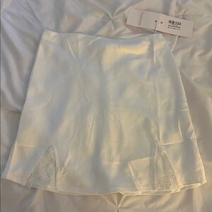 Beginning Boutique White Satin Mini Skirt with Front Slits